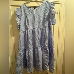 SHEIN Curve 4XL Blue/White Gingham Dress